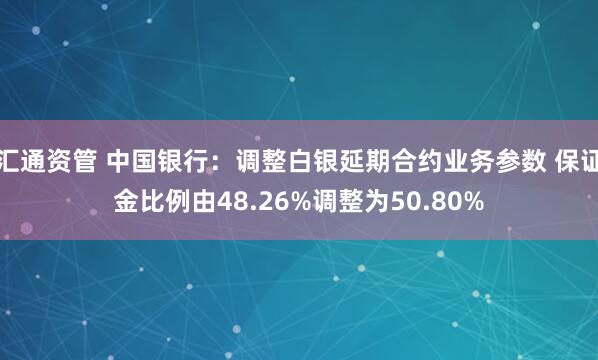 汇通资管 中国银行：调整白银延期合约业务参数 保证金比例由48.26%调整为50.80%